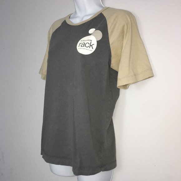 Nordstrom Rack Women S Tan Gray Raglan Short Sleeve 100% Cotton Pullover T-Shirt - Picture 3 of 7